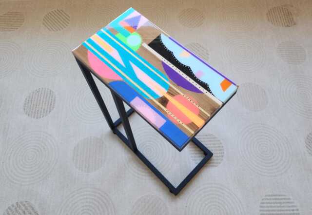 Handmade Colorful Epoxy Resin C Table Wooden Sofa Side Table - image 1