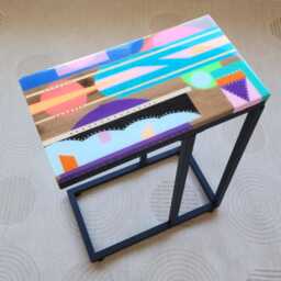 Handmade Colorful Epoxy Resin C Table Wooden Sofa Side Table - thumbnail 2