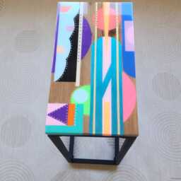 Handmade Colorful Epoxy Resin C Table Wooden Sofa Side Table - thumbnail 3