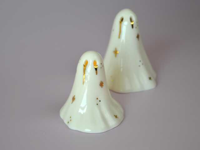 Spooky Ghost Sculpture Ceramic Oracle With Gold 24Ct Detail - image 1