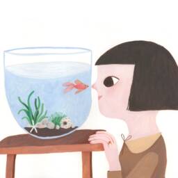 My Gold Fish, Original Artwork For Girl's Room Decor, Sister's Wall Art, Nursery Baby Girl Decor - thumbnail 2