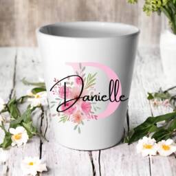 Personalised Pink Name & Initial Plant Pot/Succulent Cactus Flower Custom Design Floral Birthday New Home Gift Her - thumbnail 1