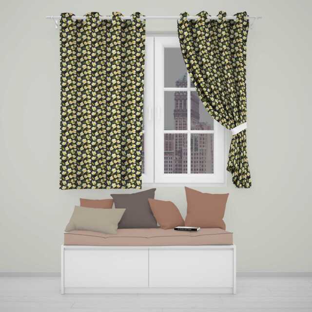 White Buttercup Flowers Dark Green Botanical Seamless Pattern Elegant Readymade Eyelet Ring Top Thermal 100% Blackout Curtains - image 1