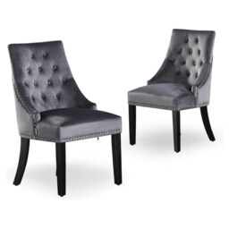 2x Windsor Velvet Dining Chairs - Button Tufted Knocker Back Accent Chair With Wooden Legs - thumbnail 3
