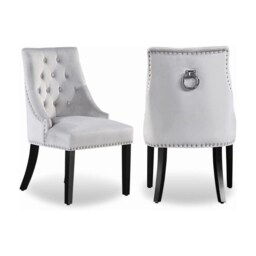 2x Windsor Velvet Dining Chairs - Button Tufted Knocker Back Accent Chair With Wooden Legs - thumbnail 2