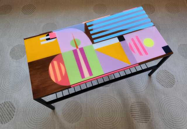 Handmade Colorful Epoxy Resin Coffee Table, Two-Tier Metal Shelf - image 1
