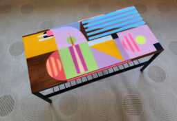 Handmade Colorful Epoxy Resin Coffee Table, Two-Tier Metal Shelf - thumbnail 1