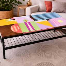 Handmade Colorful Epoxy Resin Coffee Table, Two-Tier Metal Shelf - thumbnail 2