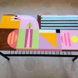 Handmade Colorful Epoxy Resin Coffee Table, Two-Tier Metal Shelf - thumbnail 3