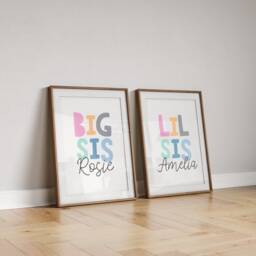 Set Of 2 Sister Prints, Big Sis Lil Sis, Girls Wall Art, Shared Bedroom, Siblings Posters, Twins - thumbnail 2