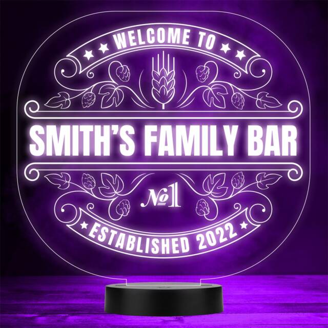 Welcome To Family Home Bar Man Cave Leaves Swirls Gift Colour Change Night Light - image 1