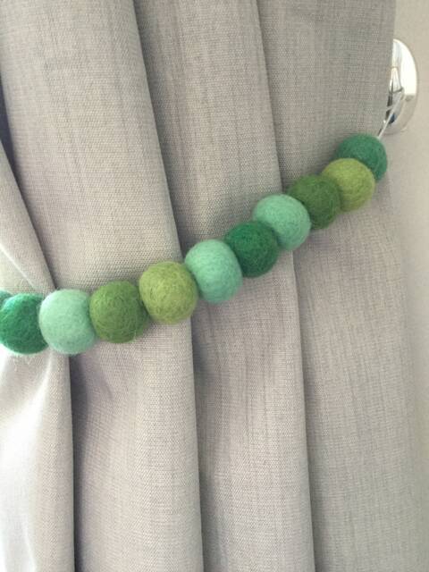 Felt Ball Curtain Tie Back Jungle Green Pom Decor - image 1