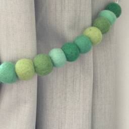 Felt Ball Curtain Tie Back Jungle Green Pom Decor - thumbnail 2
