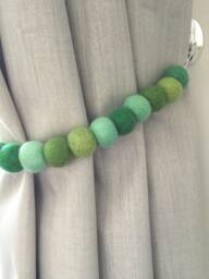 Felt Ball Curtain Tie Back Jungle Green Pom Decor - thumbnail 1