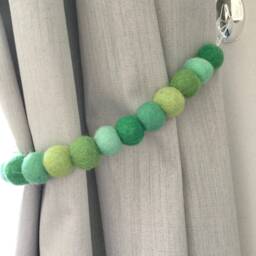 Felt Ball Curtain Tie Back Jungle Green Pom Decor - thumbnail 3