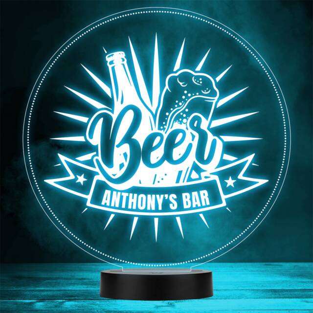 Beer Bottle & Pint Comic Style Home Bar Man Cave Gift Colour Change Night Light - image 1