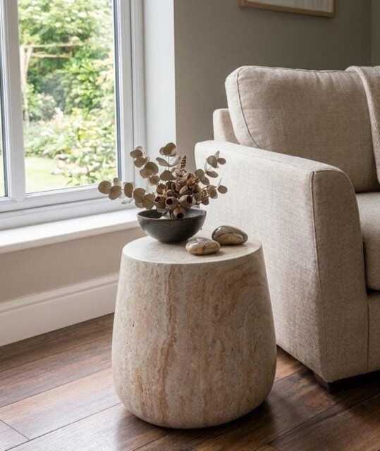 Organic Tripod Side Table - Natural Stone Effect End Living Room Accent Furniture - image 1