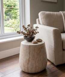 Organic Tripod Side Table - Natural Stone Effect End Living Room Accent Furniture - thumbnail 1