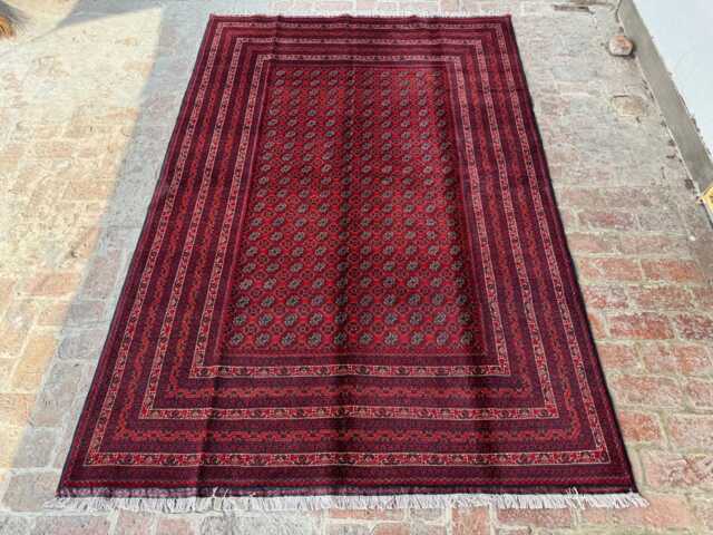 6x9 Large Bukhara Afghan Wool Carpet - Artisan Handwoven Red & Beige Motif Traditional Oriental Rug For Lounge, Dining Space Or Entryway - image 1