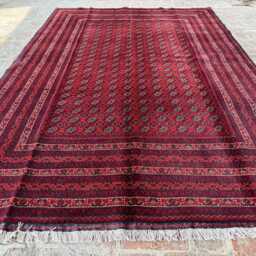 6x9 Large Bukhara Afghan Wool Carpet - Artisan Handwoven Red & Beige Motif Traditional Oriental Rug For Lounge, Dining Space Or Entryway - thumbnail 2