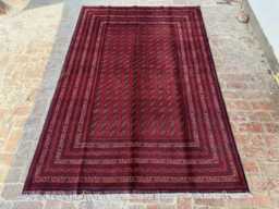 6x9 Large Bukhara Afghan Wool Carpet - Artisan Handwoven Red & Beige Motif Traditional Oriental Rug For Lounge, Dining Space Or Entryway