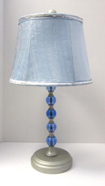Blue Murano & Silver Stack Lamp With Silk Drum Shade. Very Retro-Modern - image 1