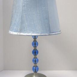 Blue Murano & Silver Stack Lamp With Silk Drum Shade. Very Retro-Modern - thumbnail 4