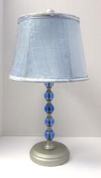 Blue Murano & Silver Stack Lamp With Silk Drum Shade. Very Retro-Modern - thumbnail 1