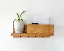 Entryway Organiser - Wall-Mounted Key Holder & Mail Shelf, Modern Hallway Storage, Handmade Home Decor - thumbnail 1