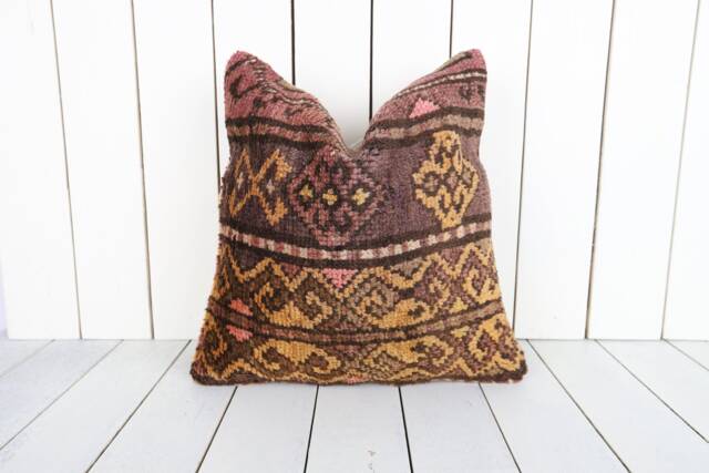 Vintage Turkish Kilim Pillow Cover Bohemian Accent Cushion - 16x16 - image 1