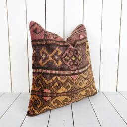 Vintage Turkish Kilim Pillow Cover Bohemian Accent Cushion - 16x16 - thumbnail 3