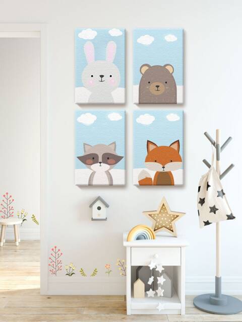 Bunny Room Wall Art. & Raccoon Bear Lovers. Kids Room. Nursery Funny Decor For Kids. Set Of 4 - image 1