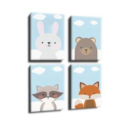 Bunny Room Wall Art. & Raccoon Bear Lovers. Kids Room. Nursery Funny Decor For Kids. Set Of 4 - thumbnail 2