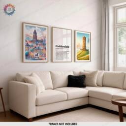 Huddersfield Poster Prints - Set Of 3 Posters - England Travel Wall Art UK Home Decor Artwork Gifts Watercolour Painting Design Print - thumbnail 1