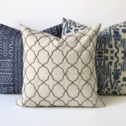 Charcoal Gray & Tan Embroidered Moroccan Quatrefoil Geometric Decorative Pillow Cover - thumbnail 2