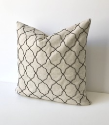 Charcoal Gray & Tan Embroidered Moroccan Quatrefoil Geometric Decorative Pillow Cover - thumbnail 1