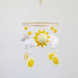 Handmade Felt Baby Mobile Suns & Clouds Nursery Decor - thumbnail 1