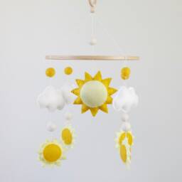 Handmade Felt Baby Mobile Suns & Clouds Nursery Decor - thumbnail 2