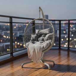 Swing Egg Chair With Stand, Indoor Outdoor Hanging Cushion, Patio Garden For Balcony Living Room Bedroom - thumbnail 3
