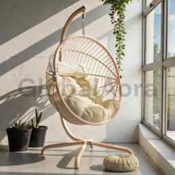 Swing Egg Chair With Stand, Indoor Outdoor Hanging Cushion, Patio Garden For Balcony Living Room Bedroom - thumbnail 4