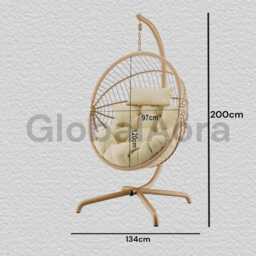 Swing Egg Chair With Stand, Indoor Outdoor Hanging Cushion, Patio Garden For Balcony Living Room Bedroom - thumbnail 2