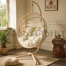 Swing Egg Chair With Stand, Indoor Outdoor Hanging Cushion, Patio Garden For Balcony Living Room Bedroom