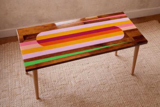 Epoxy Resin Side Table Rainbow Abstract Art, Modern Eclectic Design - image 1