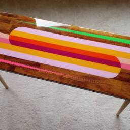 Epoxy Resin Side Table Rainbow Abstract Art, Modern Eclectic Design - thumbnail 2