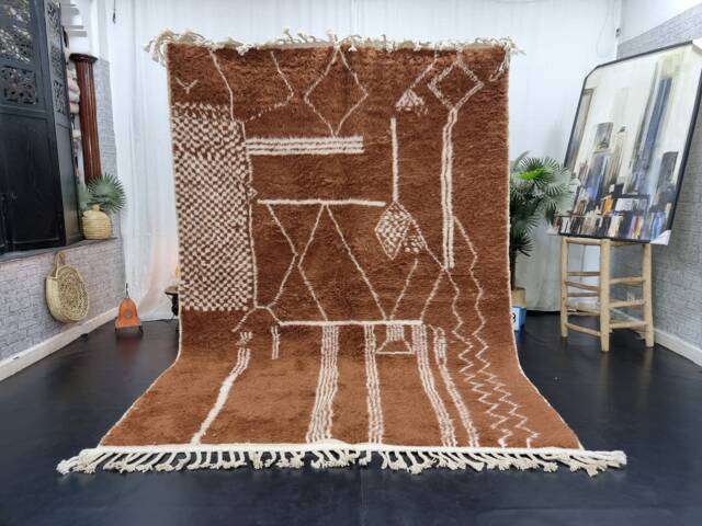 Amazing Beniourain Rug, Moroccan Wool Rug, Brown Abstract Handmade Handwoven Area Bohemian Plain Rug - image 1