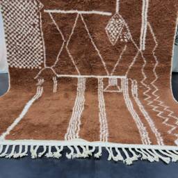 Amazing Beniourain Rug, Moroccan Wool Rug, Brown Abstract Handmade Handwoven Area Bohemian Plain Rug - thumbnail 3
