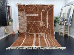 Amazing Beniourain Rug, Moroccan Wool Rug, Brown Abstract Handmade Handwoven Area Bohemian Plain Rug - thumbnail 1