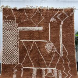 Amazing Beniourain Rug, Moroccan Wool Rug, Brown Abstract Handmade Handwoven Area Bohemian Plain Rug - thumbnail 2