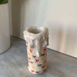 Christmas Decoration Handmade Ceramic Candle Holder With Colorful Ribbons - thumbnail 3