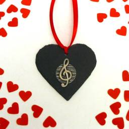 Treble Clef Natural Slate Heart Ornament, Music Christmas Decoration, Teacher Gift - thumbnail 2